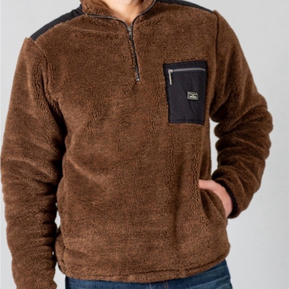 Kimes Ranch Brand New Whiskey Brown Fleece Zip-Up Sweater with Black Details